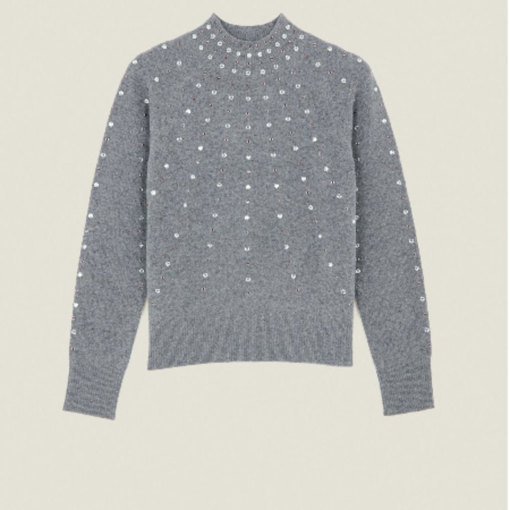 Sandro Grey knitted sweater trimmed with studs